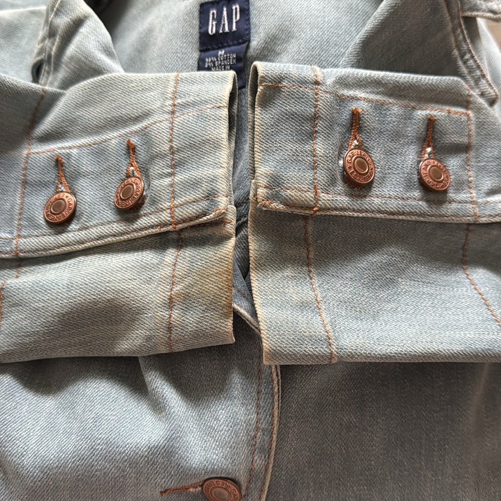 GAP Vintage light Wash single front Western Light Blue Denim blazer Jacket M - Picture 8 of 9